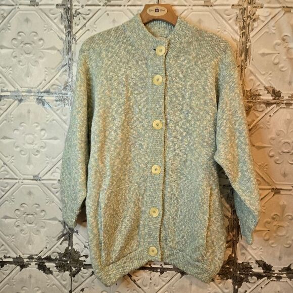barrie shetland Green Wool/Cotton Blend Cardigan Size M Cozy Core Cabin Chic - Picture 12 of 12